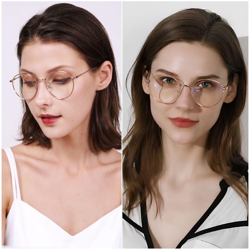 ANDWOOD Blue Light Blocking Glasses Women Men Computer Small Face Clear Bluelight Blocker Metal Frame Round Rose Gold - Image 3